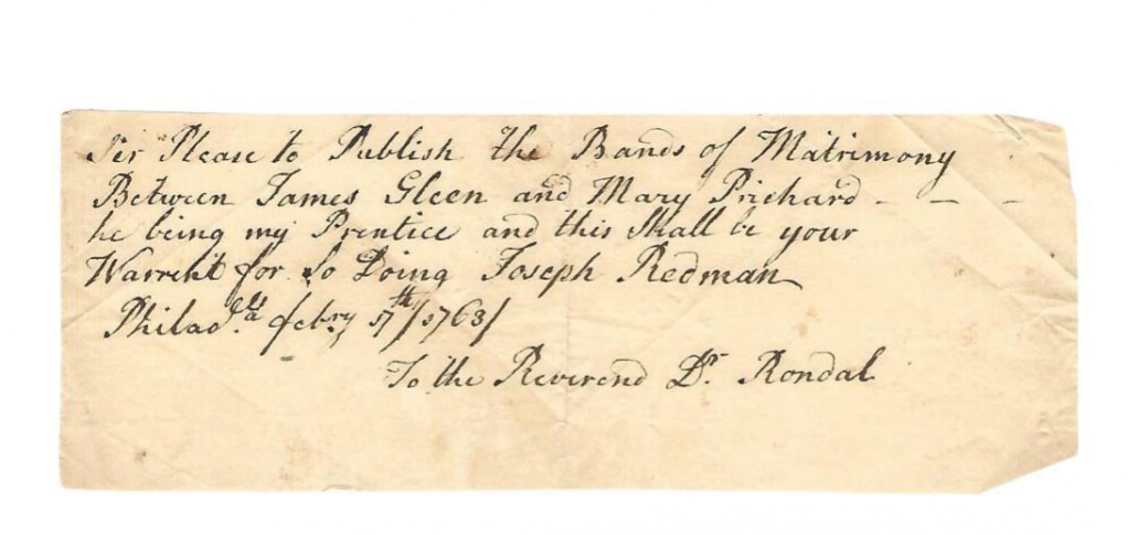 Colonial Manuscripts Bands of Matrimony, 1765. Est. $60-100.