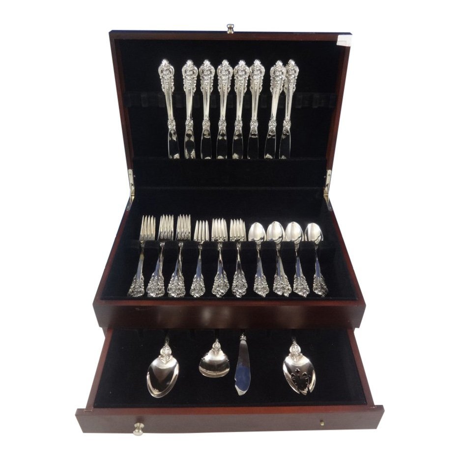 Wallace sterling silver flatware service for eight, Grand Baroque pattern, 36 pieces. Estimate: $1,300. Jasper52 image. 