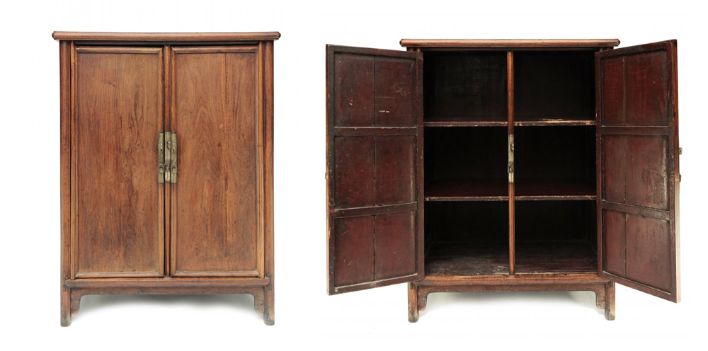 This 17th/18th-century Chinese huanghuali two-door cabinet is a stately antique whose linear design allows it to blend into any design theme, but the bonus comes when its double doors are opened to reveal a wealth of storage space to keep supplies and clutter out of sight but immediately accessible. Image courtesy of LiveAuctioneers and Oakridge Auction Gallery 