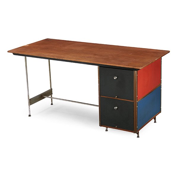 Considered a midcentury modern classic, this circa-1952 desk was designed by Charles & Ray Eames for Herman Miller. It combines form and function in the simplest but most visually appealing way. Image courtesy of LiveAuctioneers and Treadway Toomey Auctions