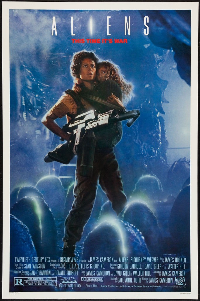 No longer victim but warrior, Sigourney Weaver took the battle to the Aliens in the 1986 sequel. Recent movie posters were produced in very large quantities, and many can be purchased for under $500. Heritage Auctions image