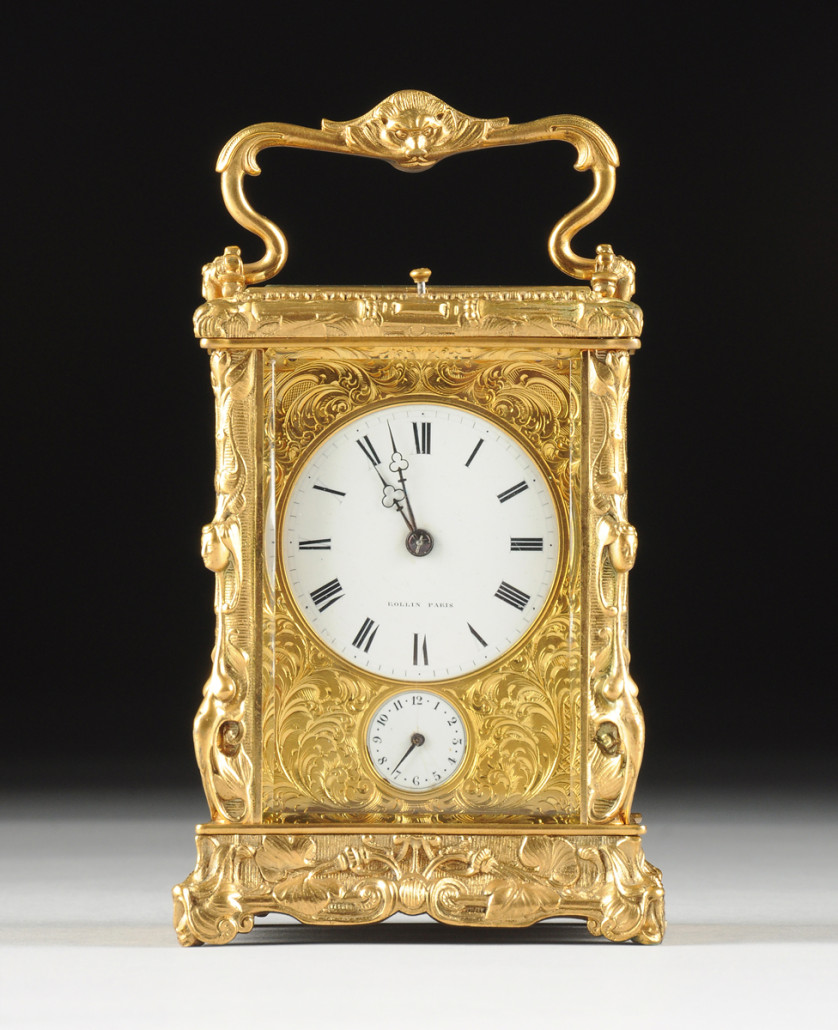 French carriage clock by Rollin, Paris, late 19th century. Price realized: $3,037. Simpson Galleries image 