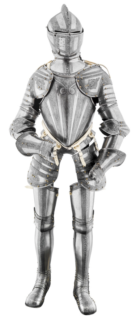 Composite North Italian cap-a-pie suit of armor with etched decoration, late 16th century, estimated at £15,000-£20,000. Thomas Del Mar Ltd. image 