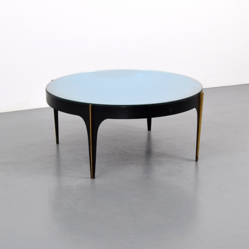 Rare Fontana Arte coffee table with concave, blue mirrored-crystal top, est. $30,000-$50,000