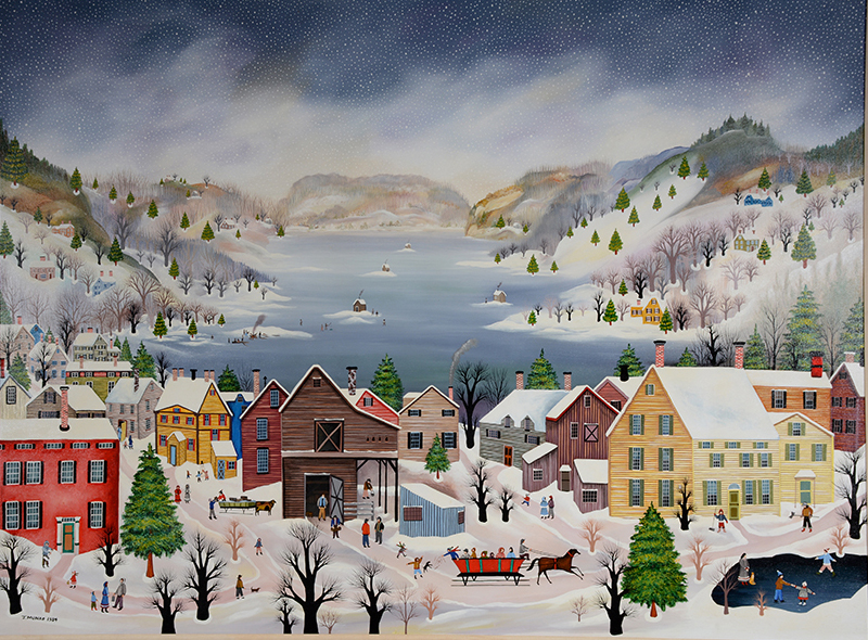 Lot 228 – Janet Munro, ‘View Of Otsego Lake,’ 1984, acrylic on canvas, 45in x 61 1/2in. Estimate: $10,000-$15,000. Slotin Auction image