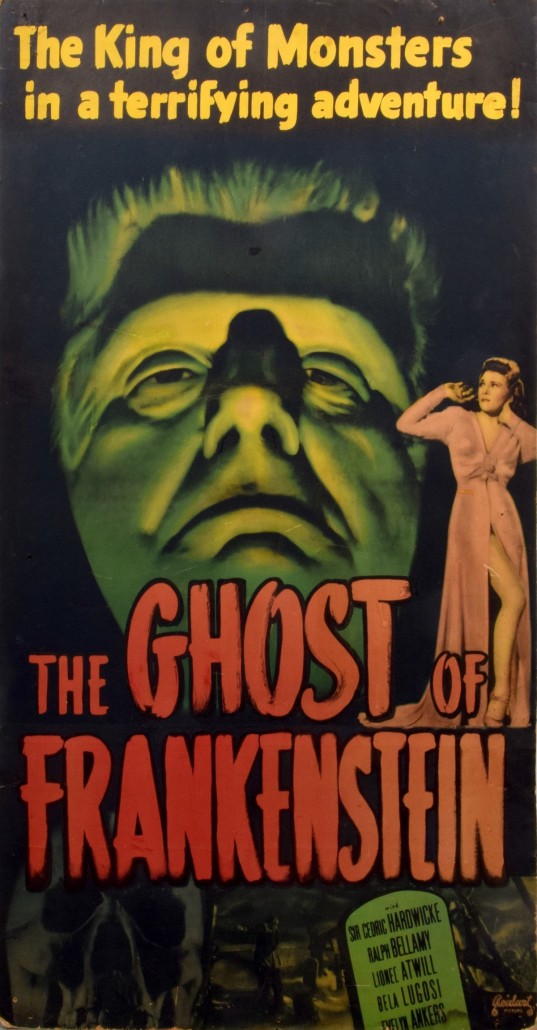 Large, rare three-sheet poster for the 1942 film ‘Ghost of Frankenstein,’ 72 x 37.5 inches, est. $6,000-$10,000