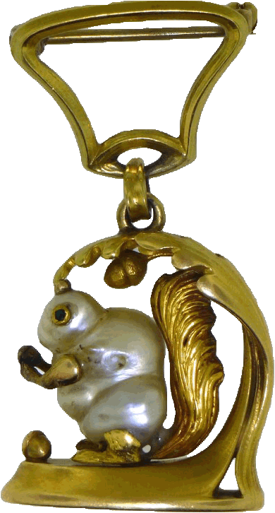 Victorian gold and pearl watch fob converted to a brooch. Estimate: $2,000- $2,200. Charleston Estate Auction image 