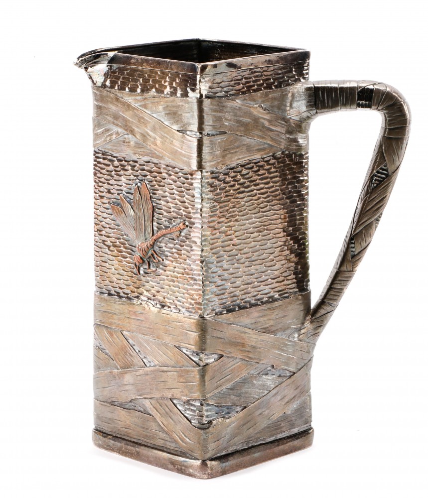 American Aesthetic Movement sterling and copper pitcher by Bigelow, Kennard & Co. Price realized: $26,550. Ahlers & Ogletree image