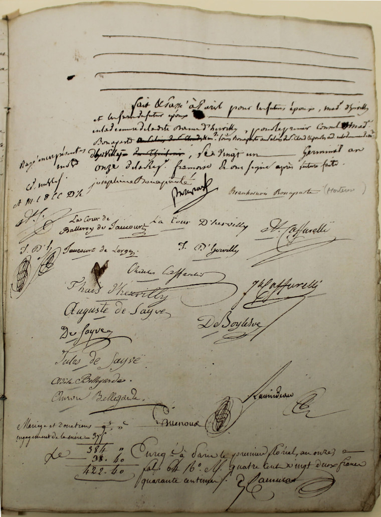 Napoleon, Josephine and five French marshals signed this marriage contract. Alderfer Auction image 