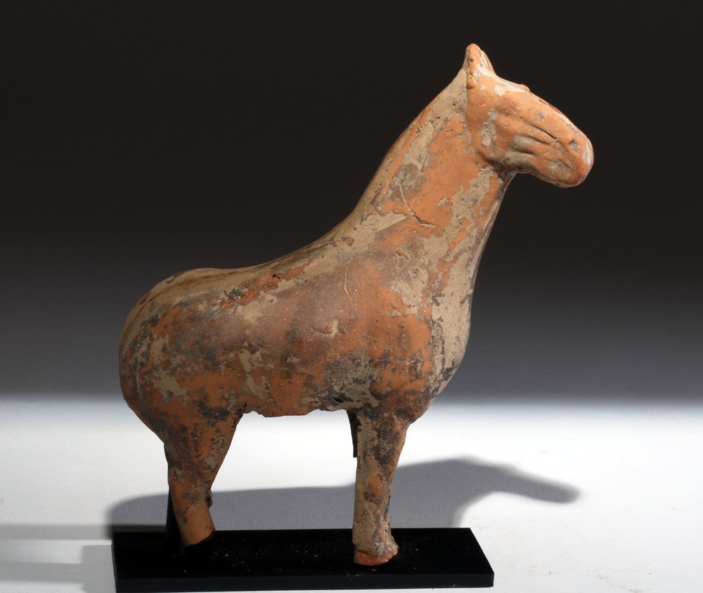 China, Tang Dynasty terracotta horse, circa A.D. 618 to 906, 6 1/4in x 5 3/4in. Estimate: $600-$900. Artemis Gallery Live image