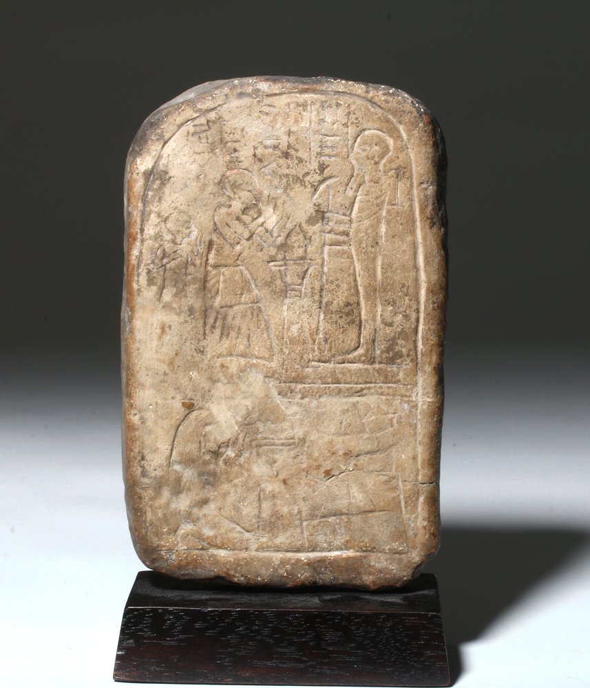 Egyptian carved limestone stele, New Kingdom, Ramesside Period, circa 1292 to 1069 BCE. Estimate: $7,000-$9,000. Artemis Gallery image