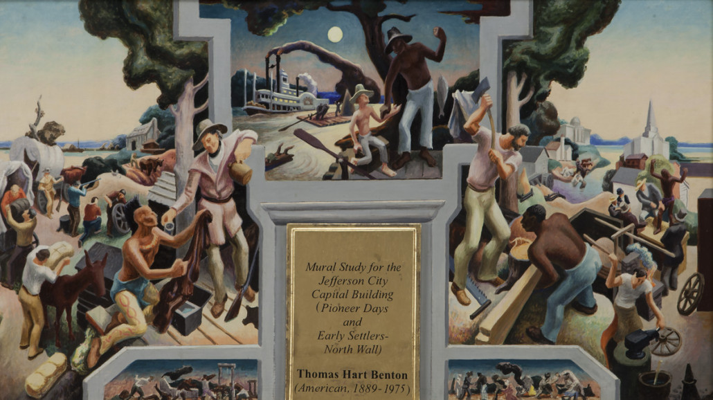 This study by Thomas Hart Benton for a mural in the Missouri Capitol, 18in x 31.5in, sold for $485,000. Dallas Auction Gallery image