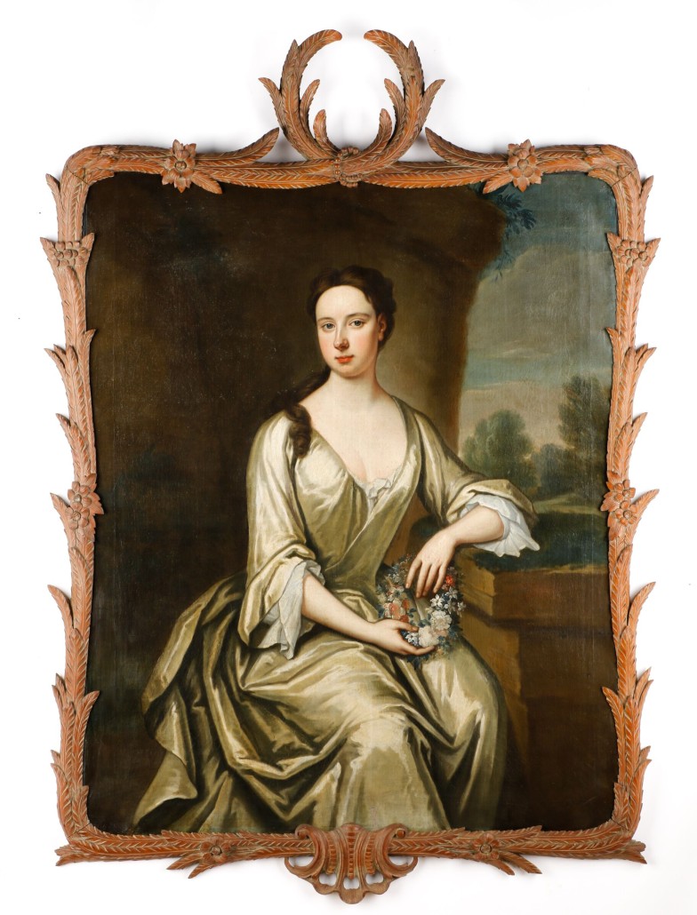 Large 19th century oil on canvas British portrait of a lady. Price realized: $7,080. Ahlers & Ogletree image