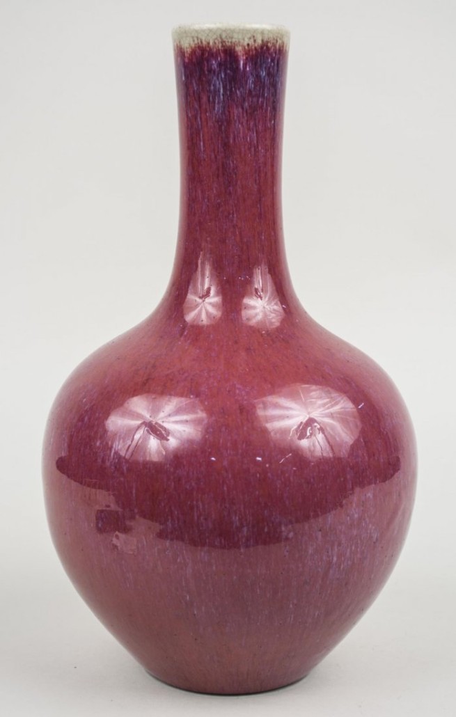 Large Chinese porcelain vase, sang de boeuf glaze. Sold for $4,500. Capo Auction image