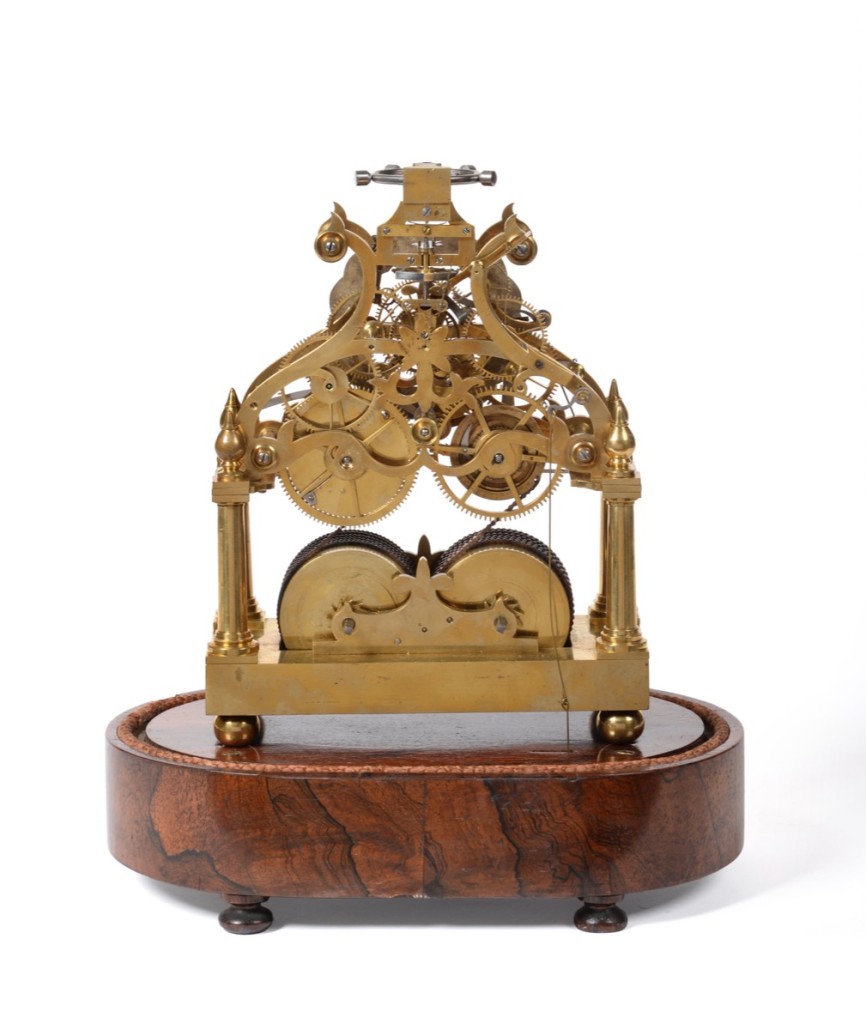 The rear of the Condliff skeleton clock showing its intricate movement. Photo Tennants Auctioneers