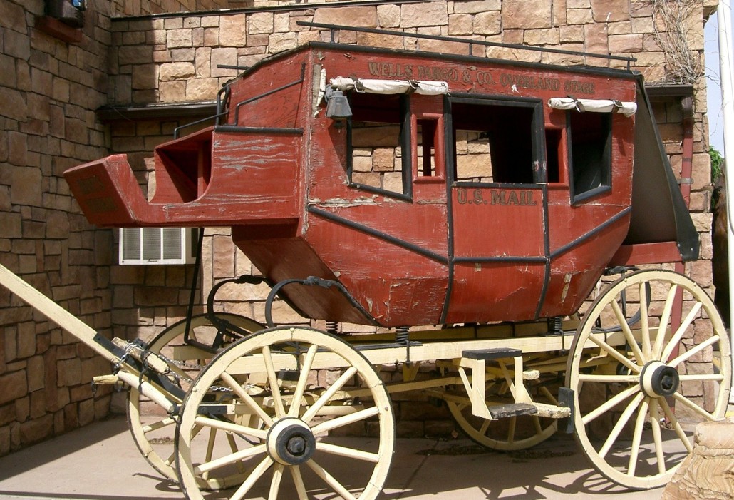 19th-century Wells Fargo US Mail stagecoach that ran between Diligence and Kanab, Utah. Photo by PRA, licensed under the Creative Commons Attribution-Share Alike 3.0 Unported license.