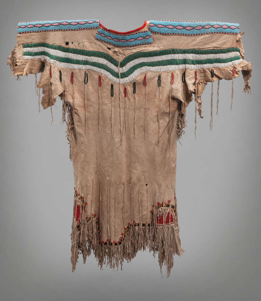 Plateau beaded hide dress, circa 1880, 56in long overall. Estimate: $20,000- $30,000. Heritage Auctions image