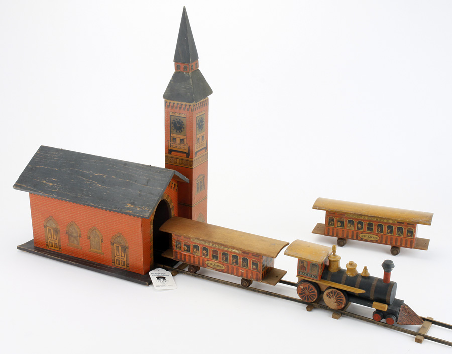 Mason & Converse station and train set, American, lithographed paper on wood, ex Ward Kimball collection, est. $4,000-$6,000