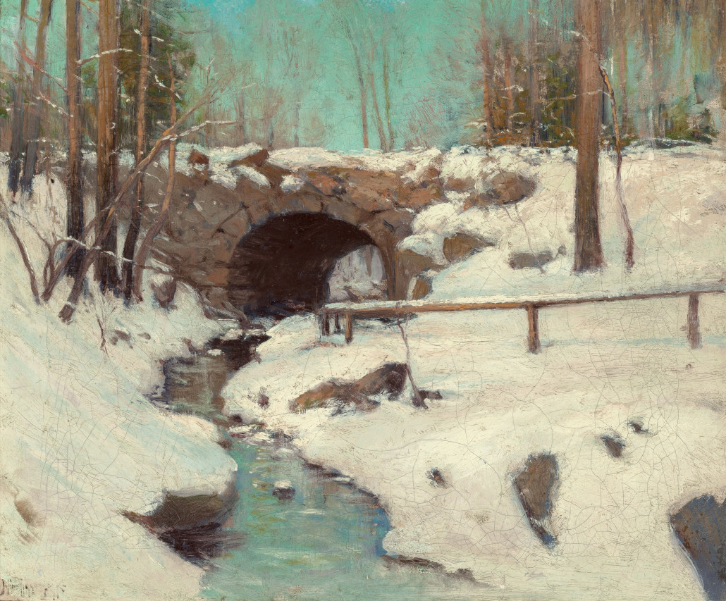 Julian Onderdonk (American, 1882-1922), ‘Stone Bridge in Winter, Central Park,’ oil on canvas laid on Masonite, 10-3/4 x 13-3/4 inches (27.3 x 34.9 cm). Estimate: $10,000-$15,000. Heritage Auctions image