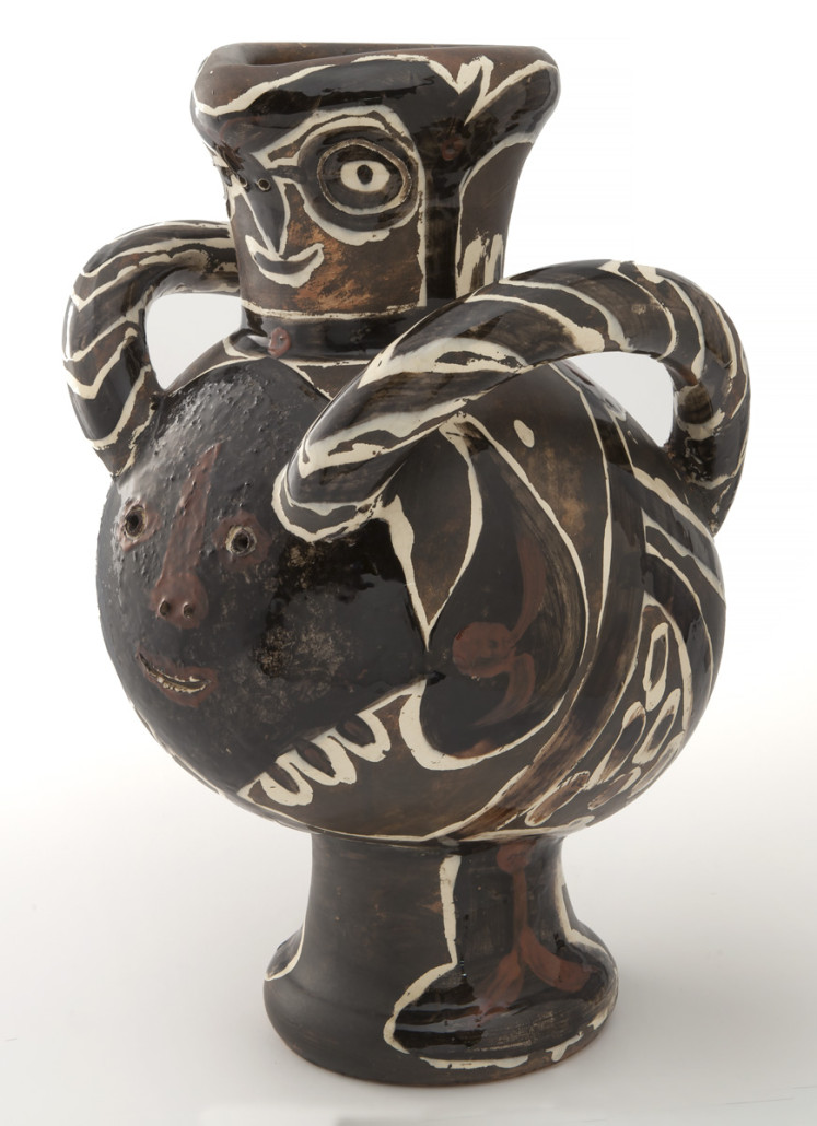 Pablo Picasso, 'Vase deux anses grand oiseau,' unique ceramic, white terra-cotta with hand-decorated paint, slip and glaze, 1949. Sold for: $395,000. Dallas Auction Gallery image