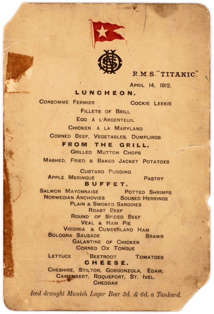 R.M.S. Titanic menu