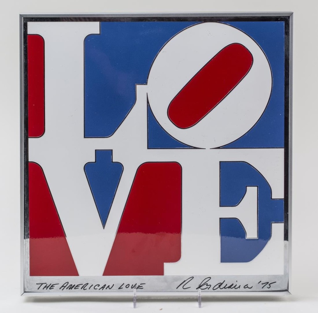 Robert Indiana (American, b. 1928) 'The American Love.' Enamel on aluminum, 1975. Sold for $3,000. Capo Auction image
