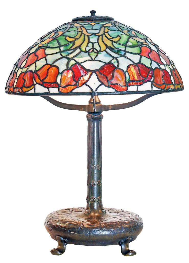 Tiffany Studios Bell Flower leaded glass and bronze table lamp, circa 1910, 20 1/2in tall. Price realized: $33,600. A.B. Levy’s image
