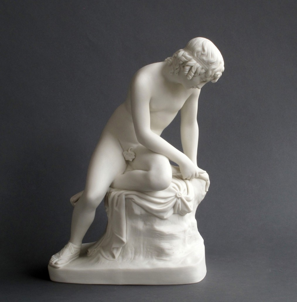 Narcissus admiring his reflection in a pool, a Parian figure by Copeland and Garrett, the base printed with ‘Narcissus By Gibson R.A. Modeled by E.R. Stephens and executed in Statuary Porcelain by Copeland and Garrett for The Art Union of London 1846.’ Photo: Drove House Antiques 