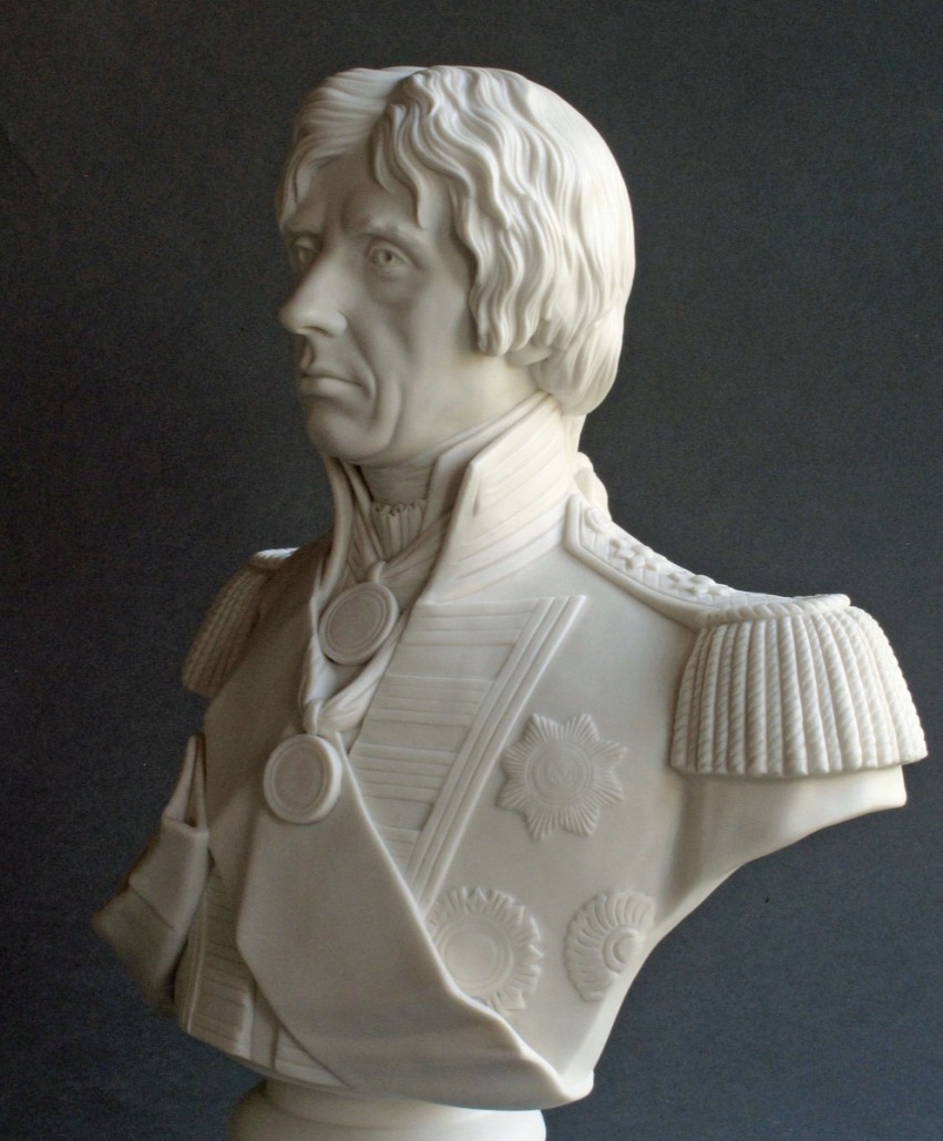 A fine Parian bust of Adm. Horation Lord Nelson produced by John Rose and Co., which later became Coalport, in around 1853. Photo: Drove House Antiques