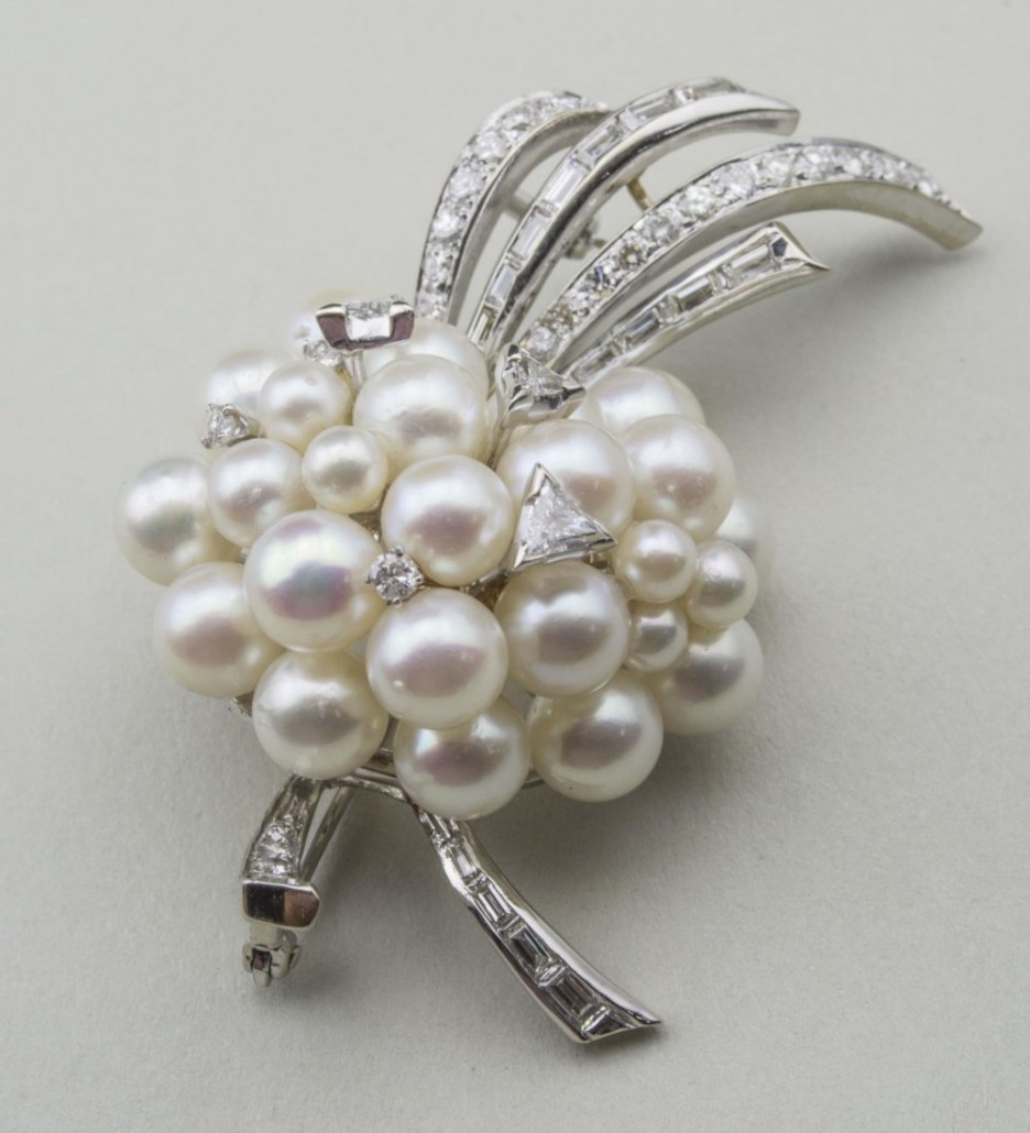 Van Cleef & Arpels pearl and diamond pin. Sold for $2,880. Capo Auction image