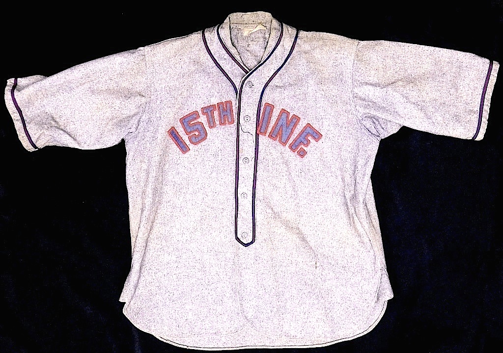 Baseball jersey used by US military officer who served in 15th Infantry Regiment, Tientsin, China, ex Gene Christian collection. Est. $300-$500