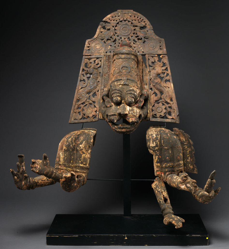 ‘Narasimha,’ South India (Tamil Nadu), c. 1700–1750, wood with cloth and polychrome, h. (with stand) 47 1/2 inches. Purchase, The Vincent Astor Foundation and Miriam and Ira D. Wallach Foundation Gifts, 2015. Image courtesy of the Metropolitan Museum of Art