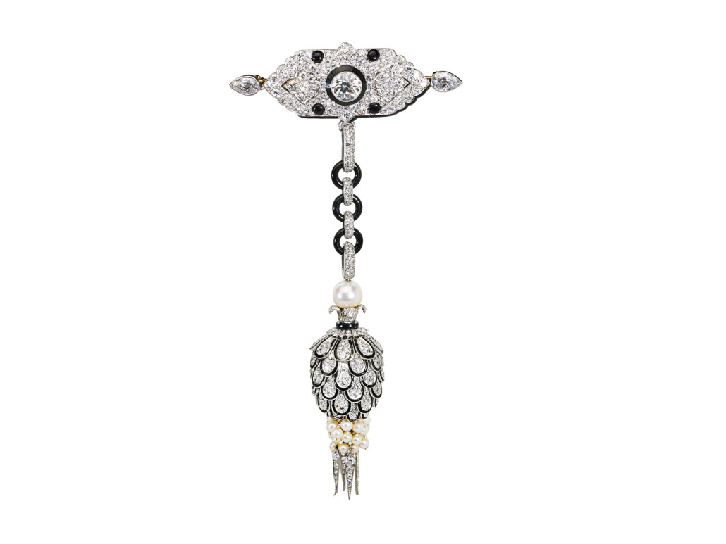 Lot 1427 - Cartier Pinecone diamond and platinum shoulder brooch. Price realized: $514,000. Rago Arts and Auction Center image