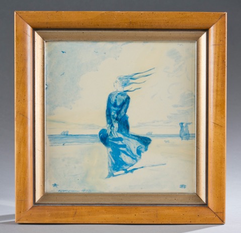 Winslow Homer (American, 1836-1910), hand-painted blue and white ‘Tile Club’ ceramic tile, untitled, 1878. Est. $15,000-$25,000. Quinn’s Auction Galleries image