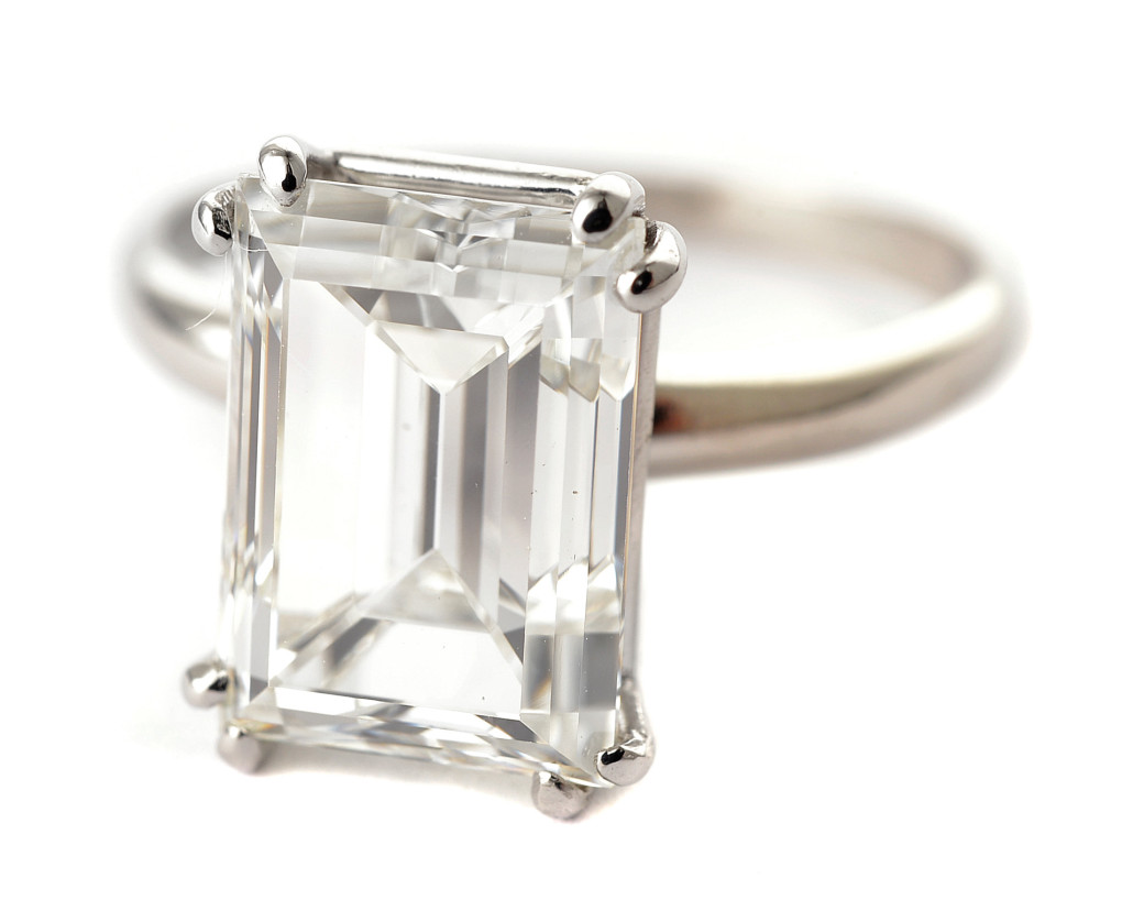 Lot 5057 - emerald cut diamond ring, price realized: $44,250. Michaan's image