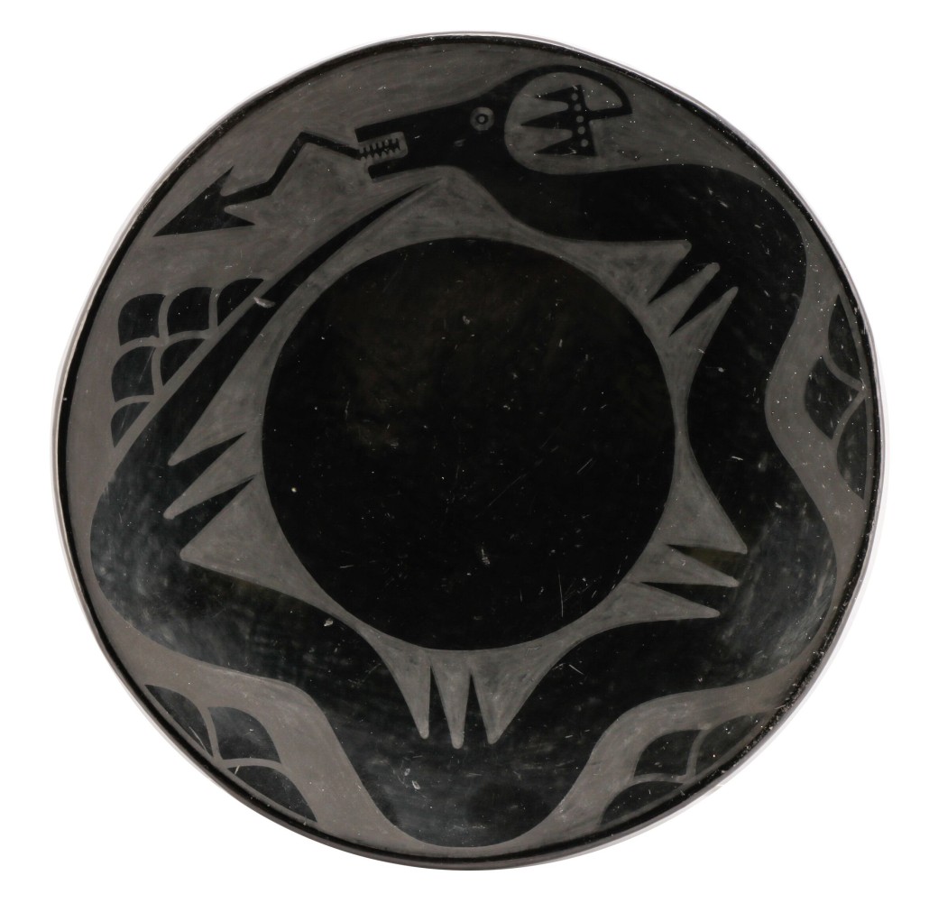 San Ildefonso, Pueblo Native American blackware pottery plate of circular form, by Maria Montoya Poveka Martinez (American, 1887-1980)
