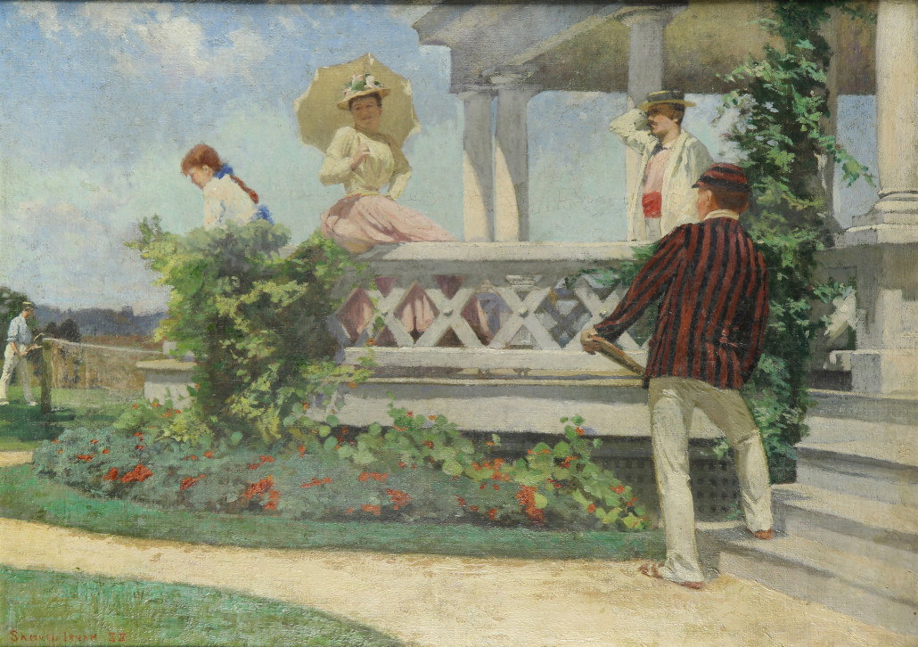 Samuel Isham's painting titled ‘An Afternoon Tennis Match’ sold for $16,600. Clars Auction Gallery image