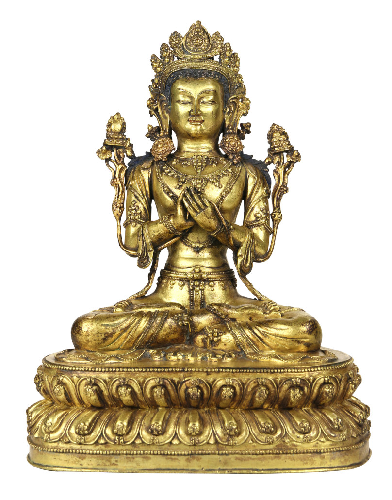This Chinese gilt bronze bodhisattva, Ming dynasty, will be offered for $12,000 - $15,000. Clars Auction Gallery image
