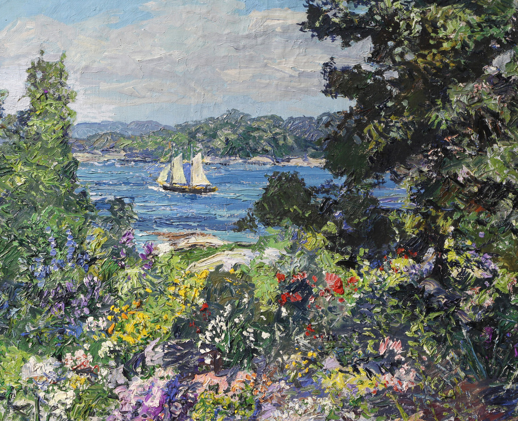 ‘Boothbay Garden,’ by the New Hope, Pennsylvania artist, Edward Willis Redfield achieved an impressive $190,400. Clars Auction Gallery image