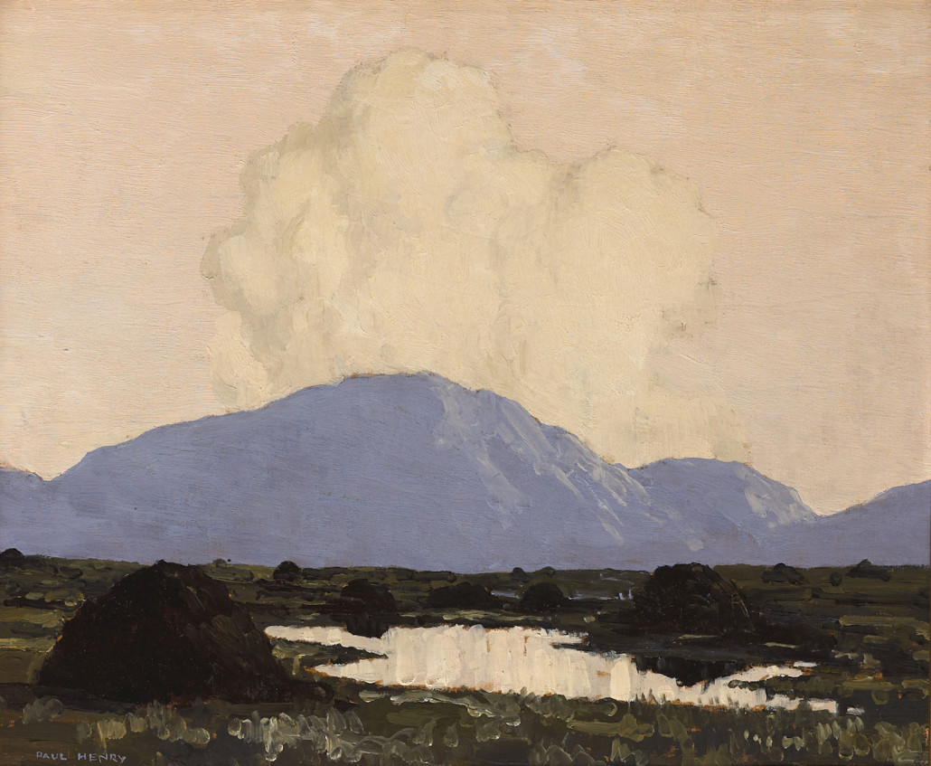 Paul Henry’s melancholy oil on canvas landscape, ‘Connemara,’ which fetched €66,000 ($69,700) at Whyte’s in Dublin on Nov. 30. Image courtesy Whyte’s