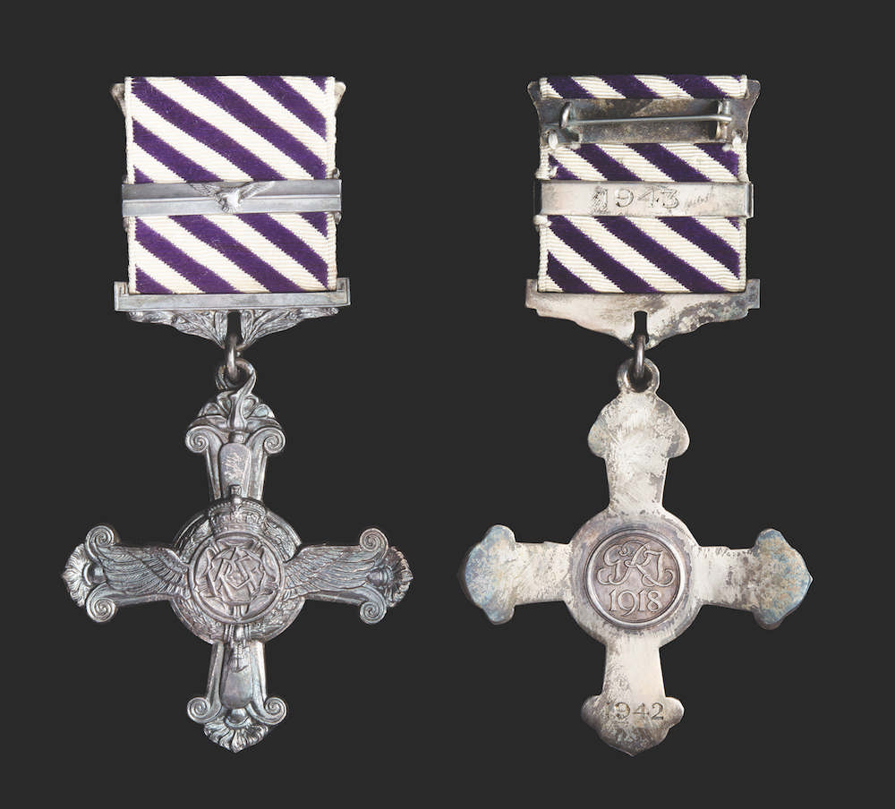 The Distinguished Flying Cross and Bar medal awarded to Flight Lt. John Vere ‘Hoppy’ Hopgood for his part in the famous Dambusters raid of 1943, to be sold by London auctioneers Morton and Eden on Dec. 15. Image courtesy of Morton and Eden 