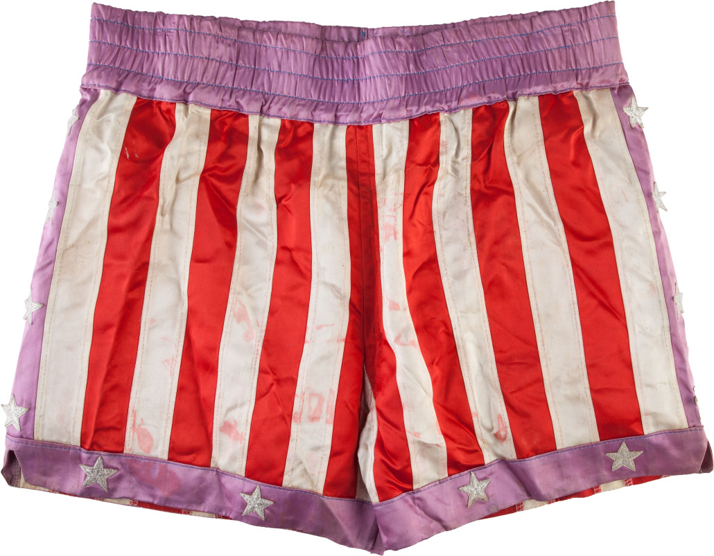 Boxing trunks worn by Stallone in ‘Rocky IV.’ Price realized: $57,500. Heritage Auctions image