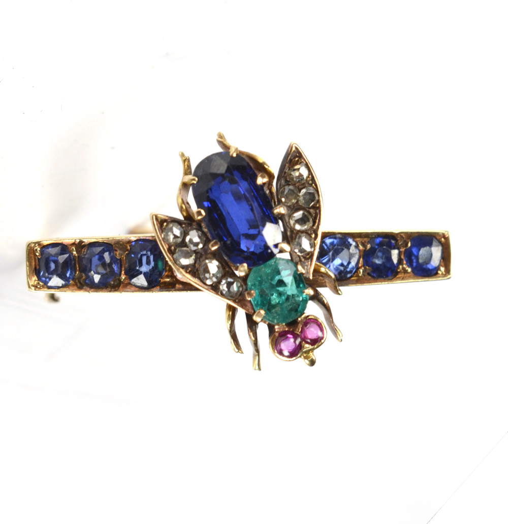 Lot-488_14K-Gold-Fly-Pin-with-Precious-Stones-Est.-700-to-900..