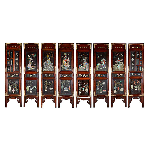 Hardstone embellished rosewood screen, Republic Period. Sold for $41,300. Michaan's Auctions image