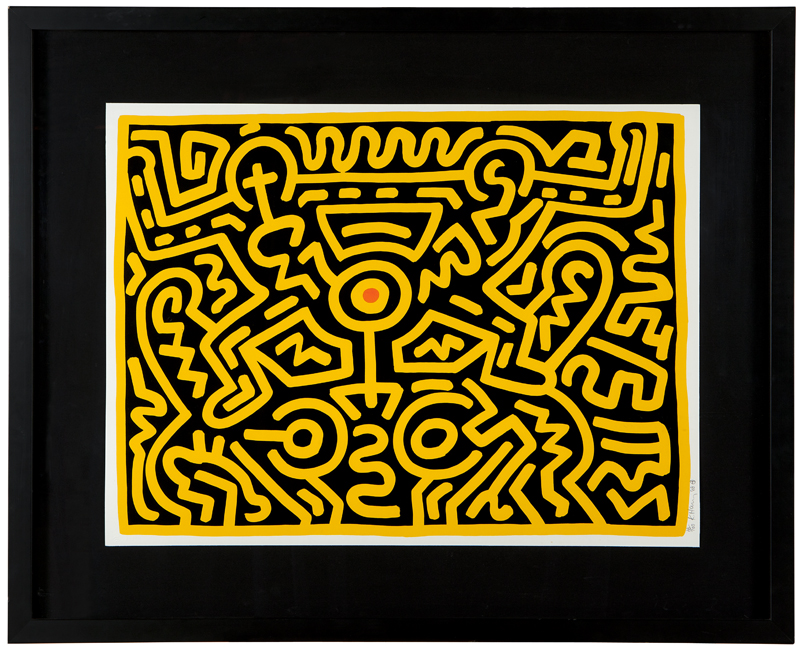 Keith Haring’s ‘Growing 4’ will be brought to the block with an $18,000 to $25,000 estimate. John Moran Auctioneers image