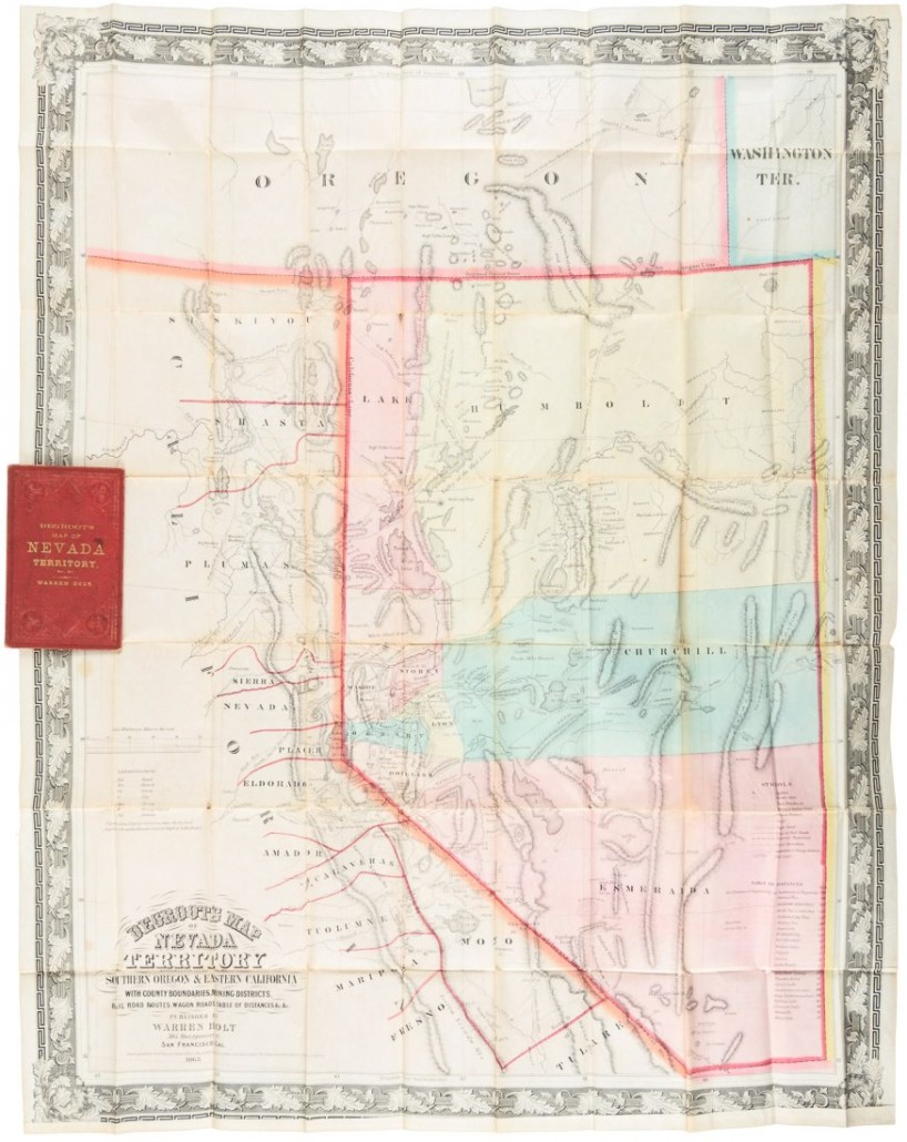 Henry DeGroot’s 'Map of the Nevada Territory,' 1863, sold for a record $27,000. PBA Galleries image