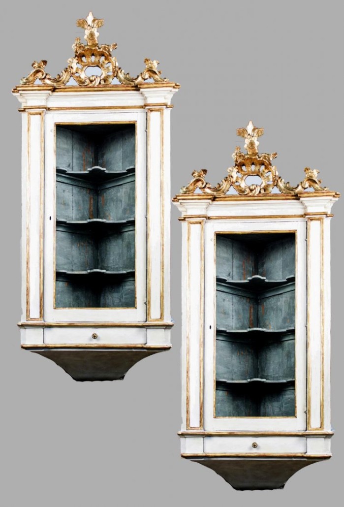 Pair of Venetian painted corner cabinets. Sold for $6000. Capo Auction Fine Art and Antiques image