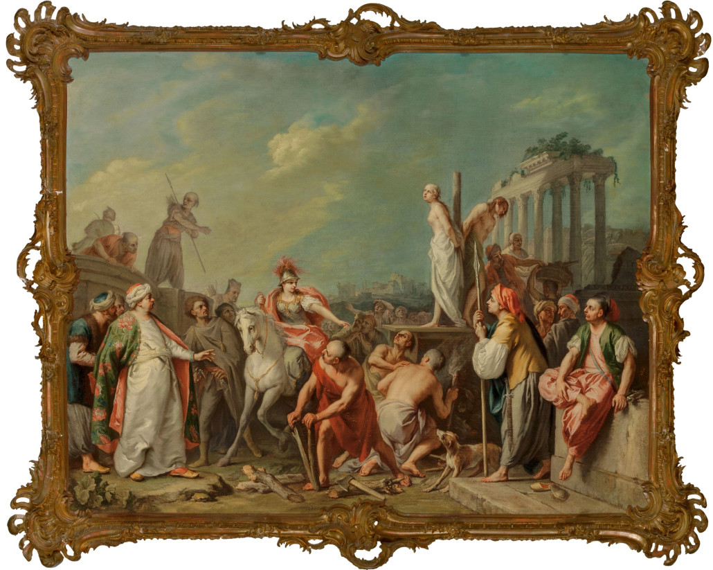 Jacopo Amigoni (Italian, 1682-1752), ‘Clorinda Rescuing Olindo and Sophronia,’ circa 1740, oil on canvas. Estimate: $80,000-$120,000. Heritage Auctions image 
