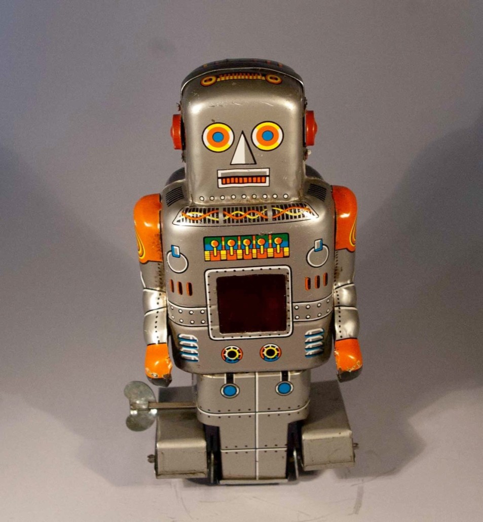 ‘Robot with Spark’ by Yoneya, 1962, estimated at £60-£100. Photo Ewbank’s Auctioneers