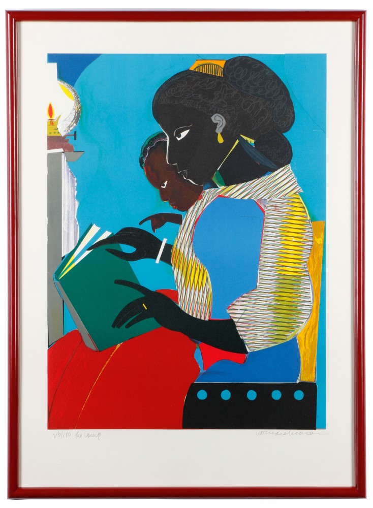 Color lithograph on wove pencil by the noted African-American artist Romare Bearden (1911-1988), titled The Lamp, pencil signed and numbered